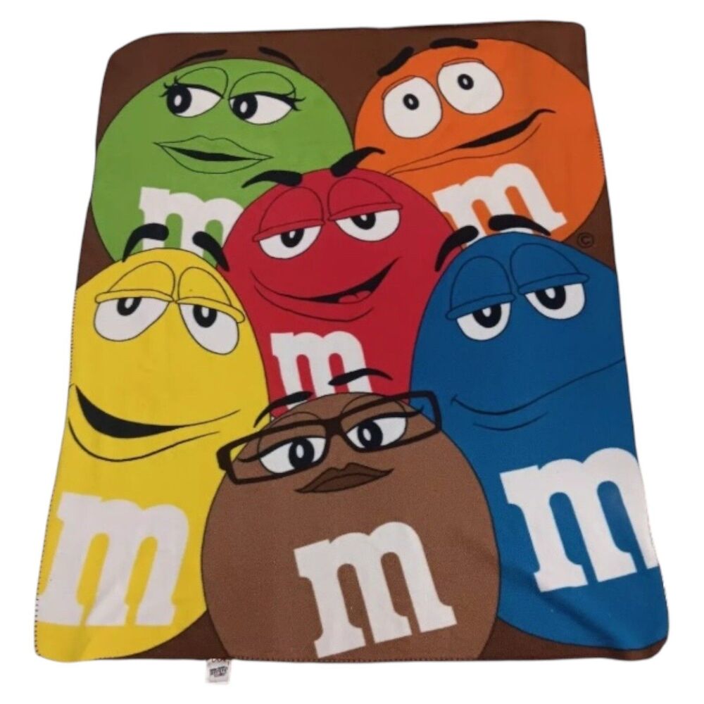 M&M's World Light Weight Fleece Blanket Throw 50" x 60" With 6 M&M Characters